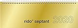 rido/idé 703612191 Tischkalender/Querterminbuch septant (2 Seiten = 1 Woche, 305 x 105 mm, Glanzkarton-Einband, Kalendarium 2020, Wire-O-Bindung) gold