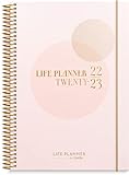 Burde Kalender 2022 2023 Life Planner Pink | Aug. 1 2022 bis Aug. 27 2023 | auf Deutsch | 120 gsm Papier | Rosa | 21.5x16cm | Wochenplaner | Mit Aufklebern