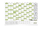Abwischbarer Wandkalender 2022 Jahresplaner grün Format. 100x70cm DIN B1 inkl. 1 Marker - GEROLLT – Wandplaner, Jahreskalender, Kalender, Poster Plakat - deutsch