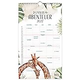 HEJ.CREATION Familienplaner 2022 mit 5 Spalten • Wandkalender 'Unsere Abenteuer' im schönen Design • Jahreskalender mit Feiertagen und Ferien • Home Planer, Familienkalender, Monatskalender (2022)