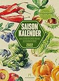 Saisonkalender Gemüse & Obst Kalender 2022, Wandkalender auf Graspapier im Hochformat (33x45 cm) - Illustrierter Kalender
