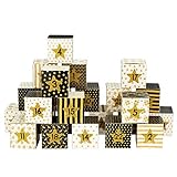 Papierdrachen DIY Adventskalender zum Befüllen - Kisten Set - Motiv schwarz-Gold mit Glitzer - 24 Bunte Schachteln aus Karton zum Aufstellen und zum Befüllen - 24 Boxen - Weihnachten 2020