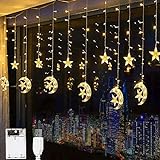 Ettzlo Twinkle Star LED-Lichterkette mit Stern- und Mondvorhang, USB-betriebene Lichter mit, Dekorationen für Ramadan, Weihnachten, Hochzeit, Party, Zuhause, Terrasse, Rasen