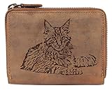Greenburry Damen Geldbörse Braun 13x10x3cm mit Motiv Einer Maine Coon Katze