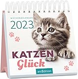 Mini-Wochenkalender Katzenglück 2023: Kleiner Tischkalender mit weisen Worten über Katzen