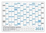 XXL Wandkalender/Wandplaner 2023 (hellblau) gerollt/DIN A0 Format (1189 x 841 mm) mit 14 Monaten, kompletter Jahresvorschau 2024 und Ferientermine/Feiertage aller Bundesländer