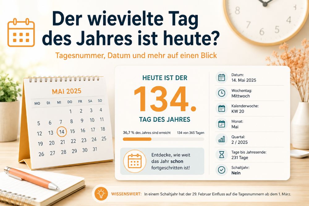 Kalender mit Beschriftung: Der wievielte Tag des Jahres ist heute?