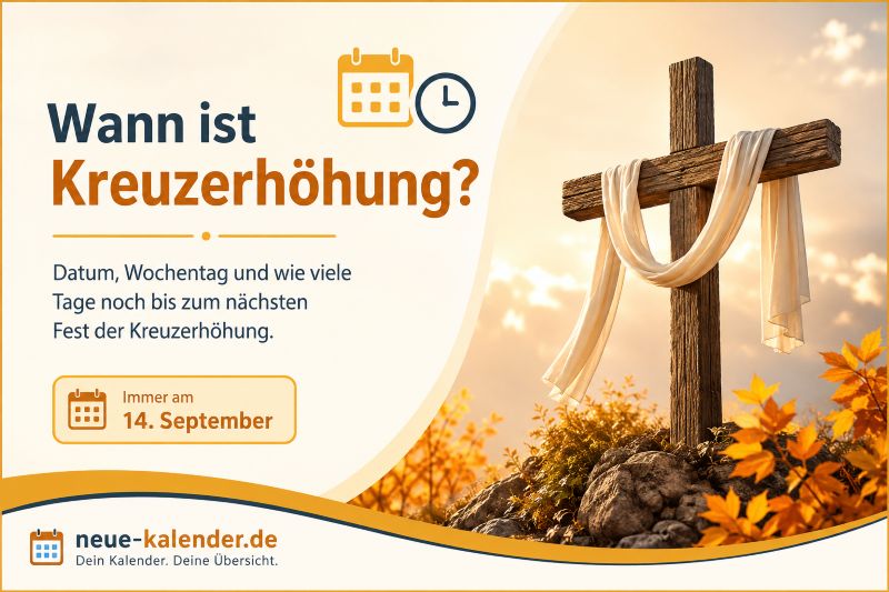 Informationen über die Kreuzerhöhung inklusive Datum und Wochentag